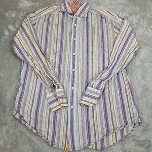 Robert Graham Long Sleeve Button Down Multi-Color Striped‎ Dress Shirt Mens Med